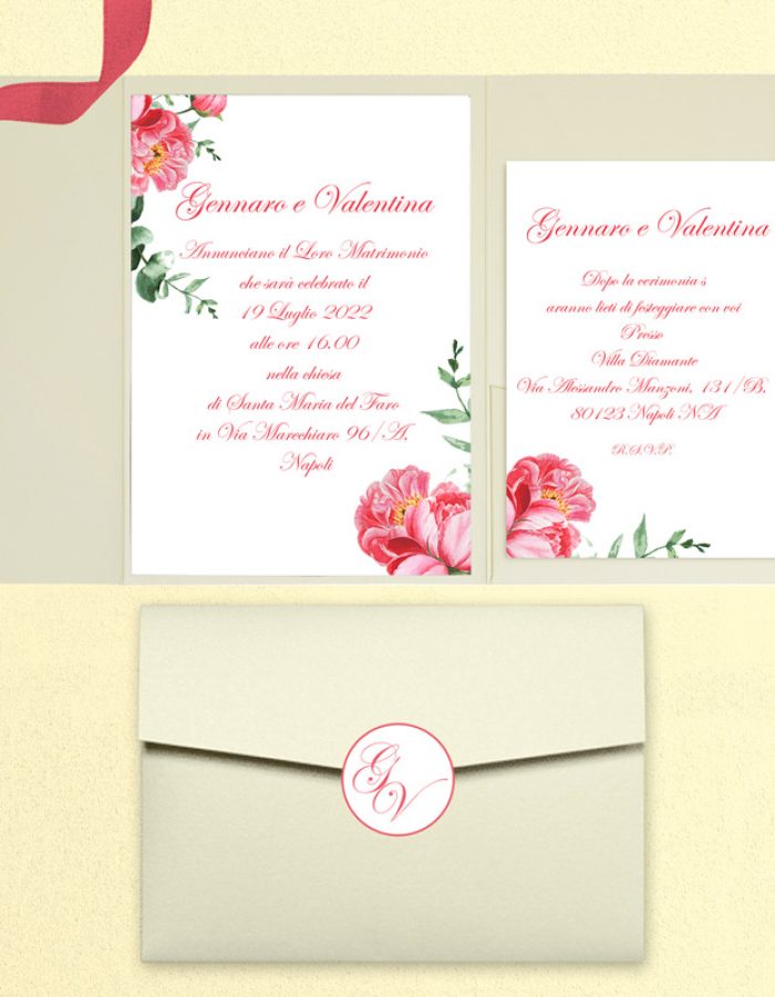 Partecipazione cofanetto Pocket Fold peonie